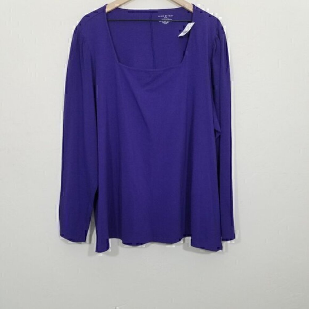 NWT Lane Bryant Shirt Pullover Long Sleeve Top Purple Stretch Size 26/28